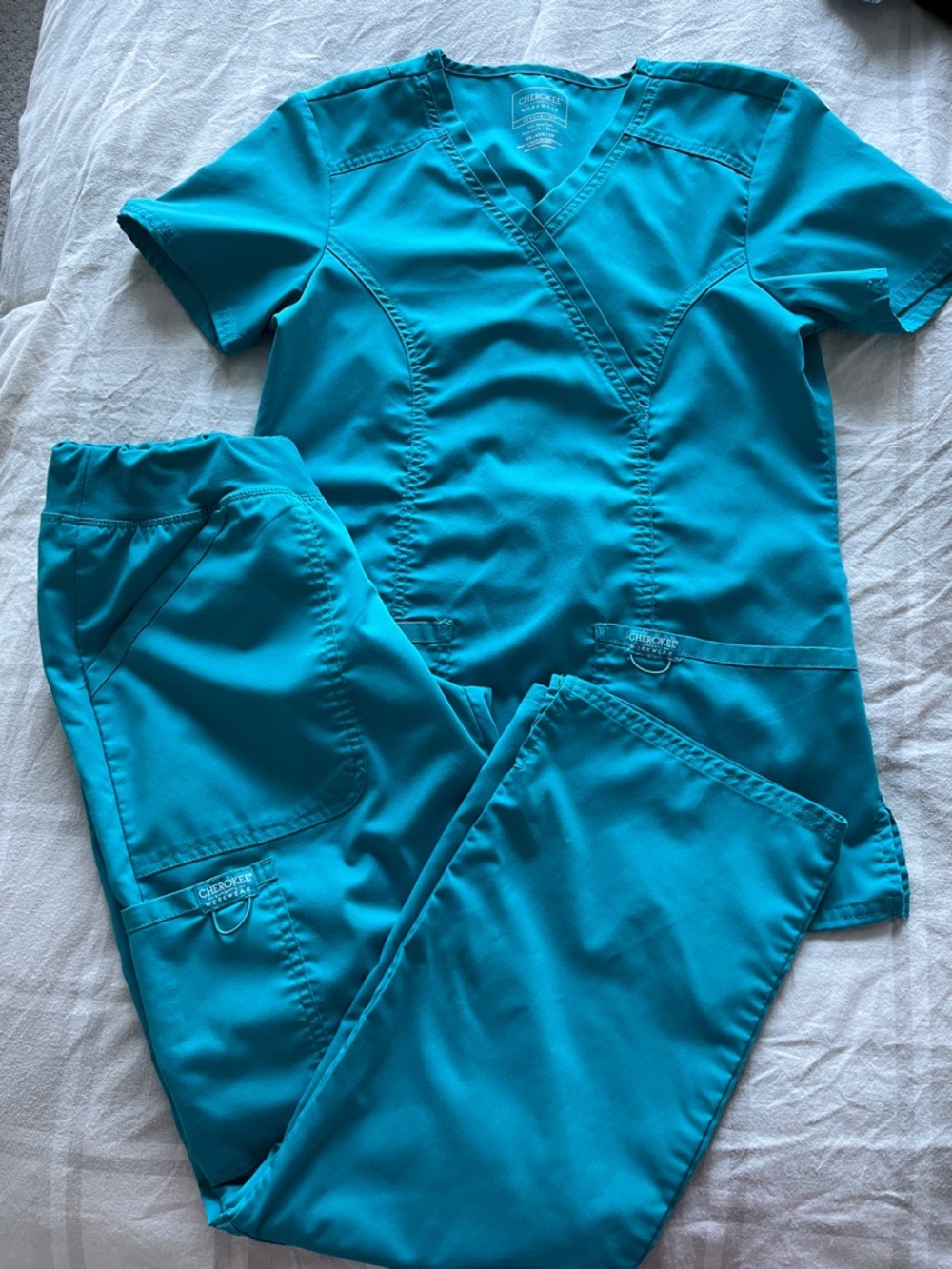 Cherokee Teal Scrub Top and Pants Set